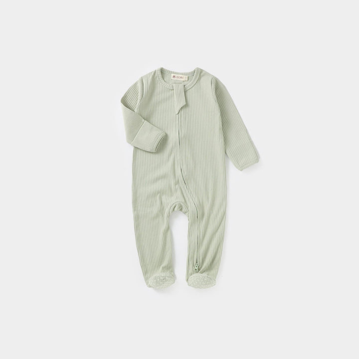 JBØRN Organic Cotton Ribbed Baby Sleep Suit in Ribbed Pistachio, sold by JBørn Baby Products Shop, Personalizable by JustBørn