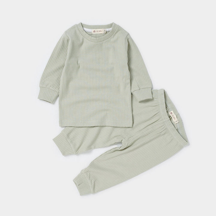 JBØRN Organic Cotton Ribbed Baby Pyjamas | Personalisable in Ribbed Pistachio, sold by JBørn Baby Products Shop, Personalizable by JustBørn