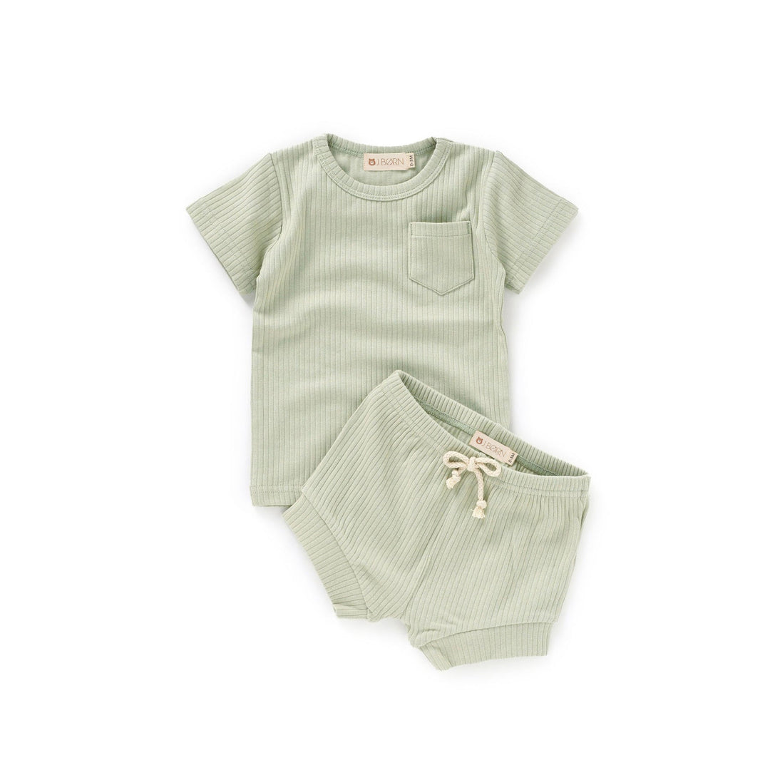 JBØRN Organic Cotton Ribbed Baby T-Shirt & Shorts Set | Personalisable in Ribbed Pistachio, sold by JBørn Baby Products Shop, Personalizable by JustBørn