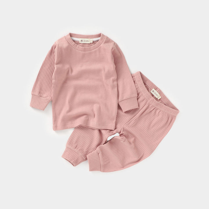 JBØRN Organic Cotton Ribbed Baby Pyjamas | Personalisable in Ribbed Powder Blush, sold by JBørn Baby Products Shop, Personalizable by JustBørn