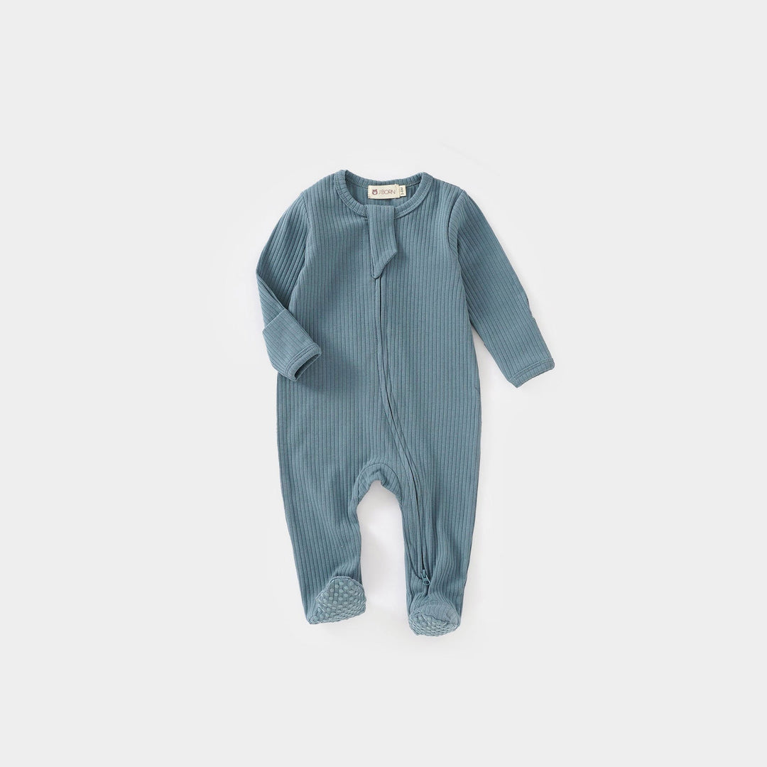 JBØRN Organic Cotton Ribbed Baby Sleep Suit in Ribbed Ocean Blue, sold by JBørn Baby Products Shop, Personalizable by JustBørn