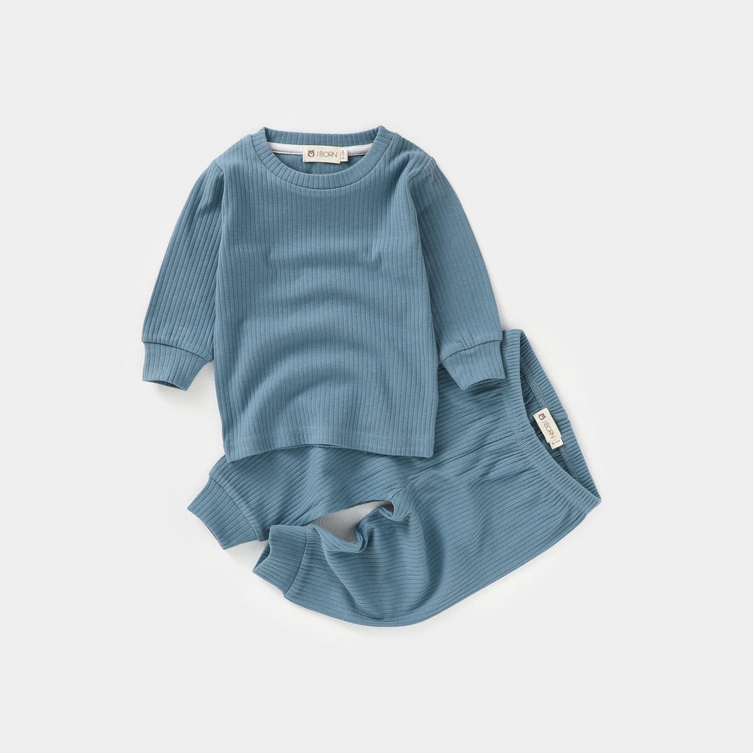 JBØRN Organic Cotton Ribbed Baby Pyjamas | Personalisable in Ribbed Ocean Blue, sold by JBørn Baby Products Shop, Personalizable by JustBørn