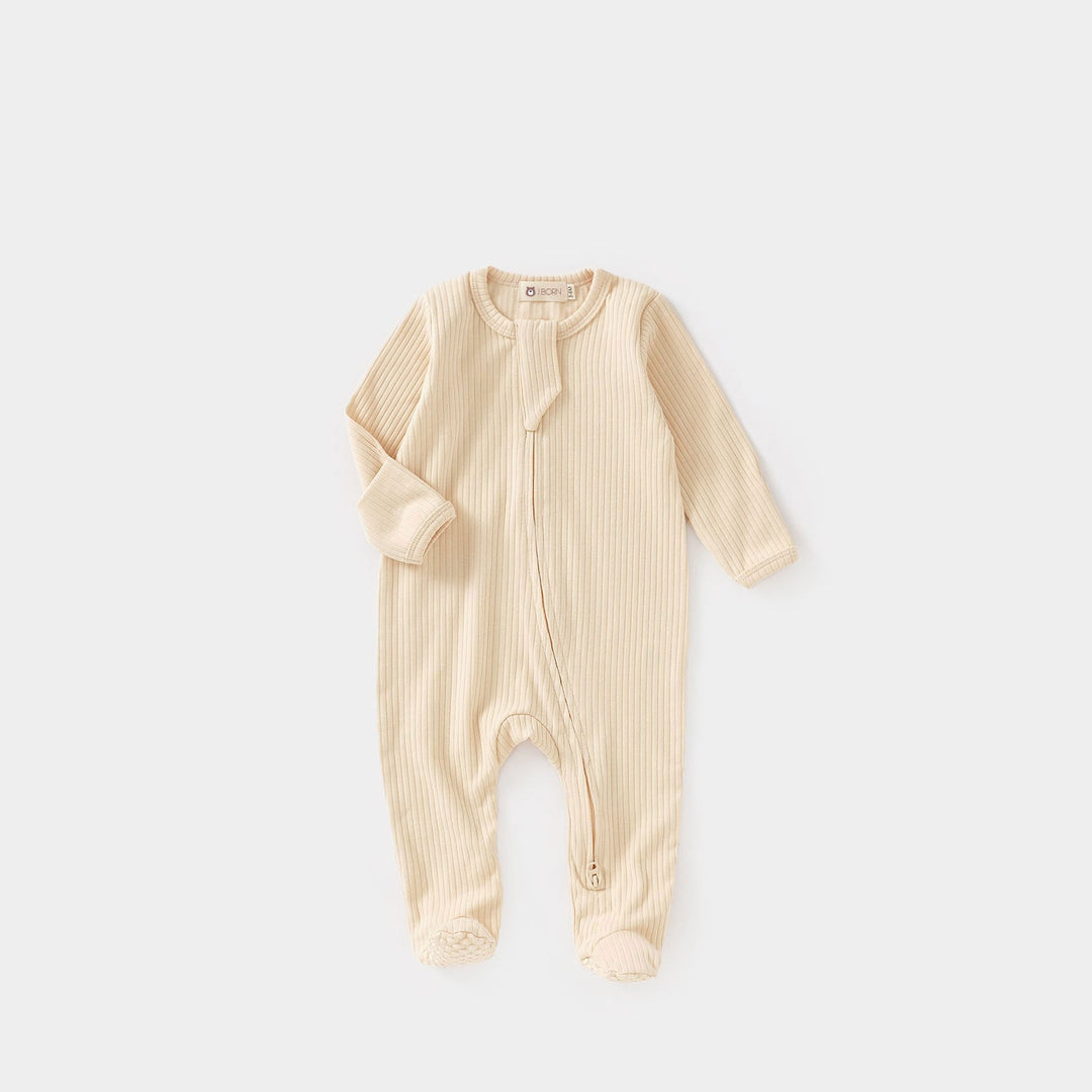 JBØRN Organic Cotton Ribbed Baby Sleep Suit in Ribbed Cream, sold by JBørn Baby Products Shop, Personalizable by JustBørn