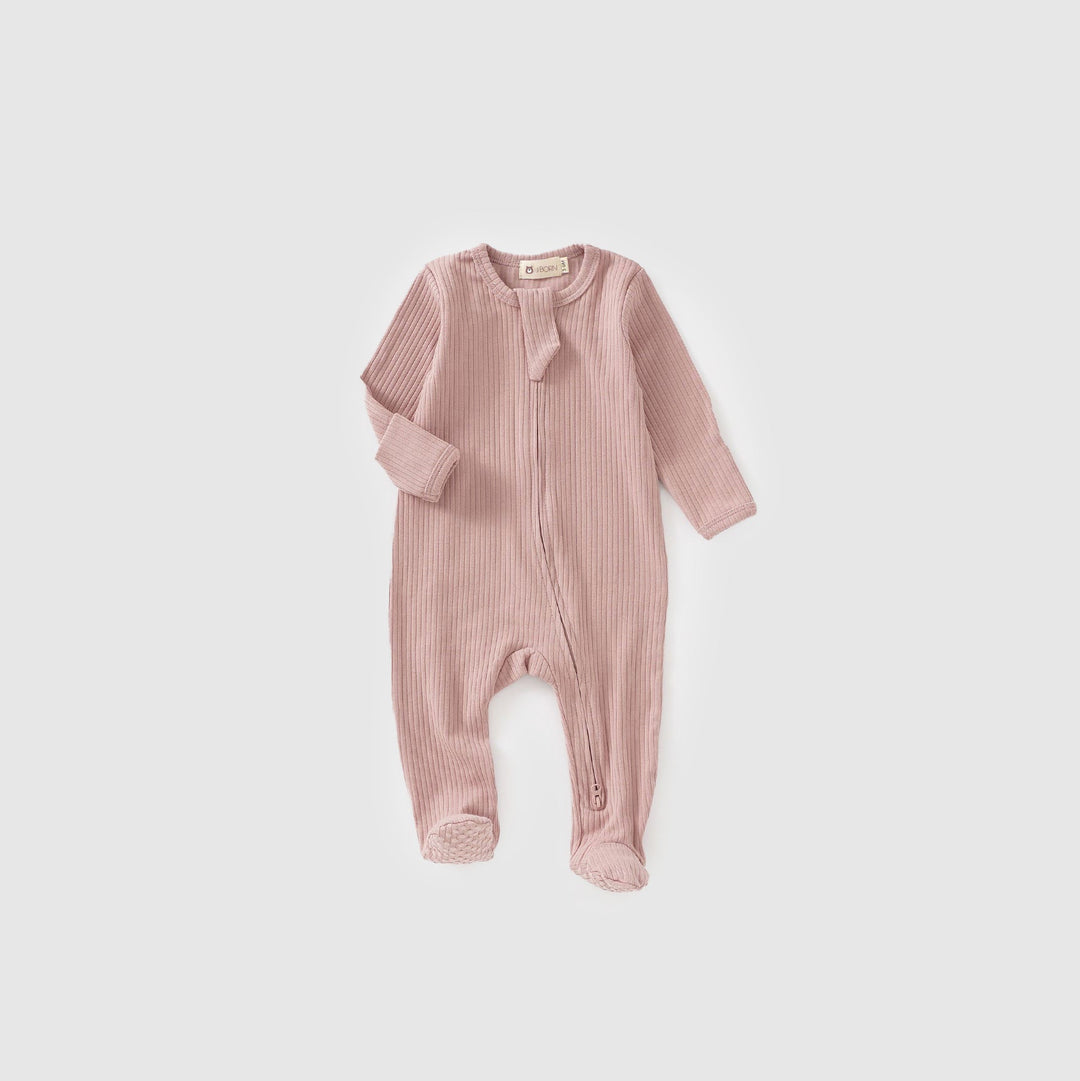 JBØRN Organic Cotton Ribbed Baby Sleep Suit in Ribbed Dusty Blush, sold by JBørn Baby Products Shop, Personalizable by JustBørn