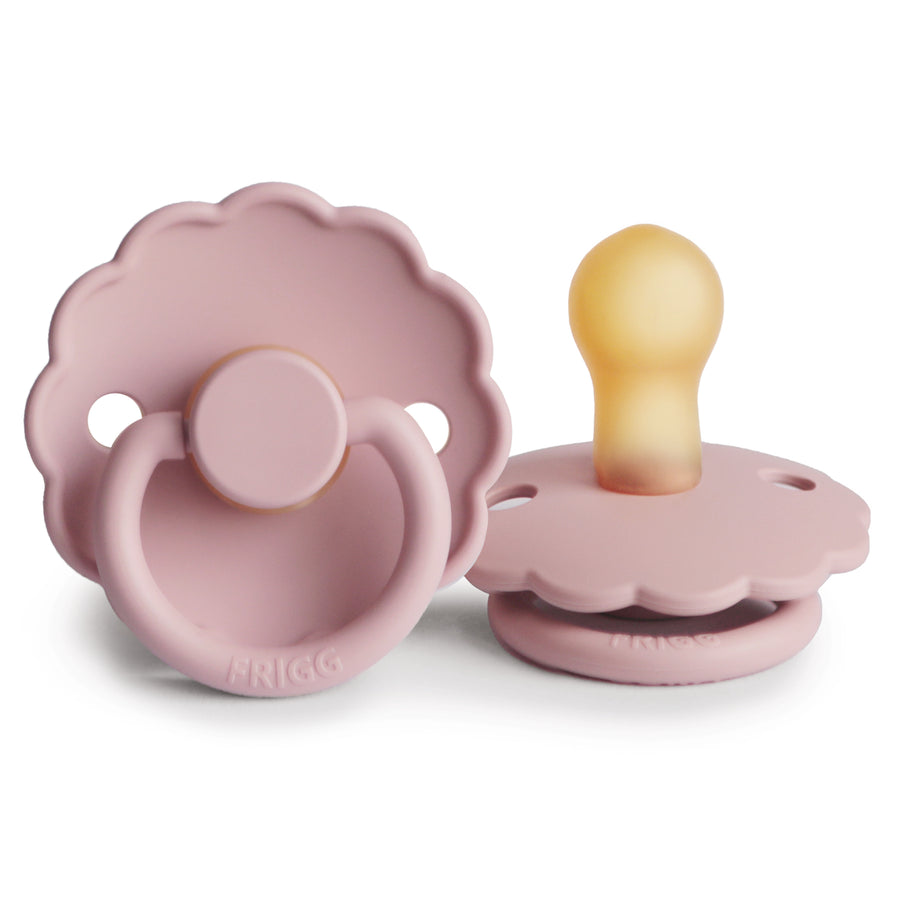 FRIGG Daisy Natural Rubber Latex Pacifier in Baby Pink, sold by JBørn Baby Products Shop, Personalizable by JustBørn