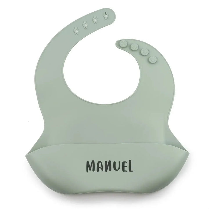 JBØRN Silicone Baby Feeding Bib | Weaning Essentials | Personalisable in Sage, sold by JBørn Baby Products Shop, Personalizable by JustBørn