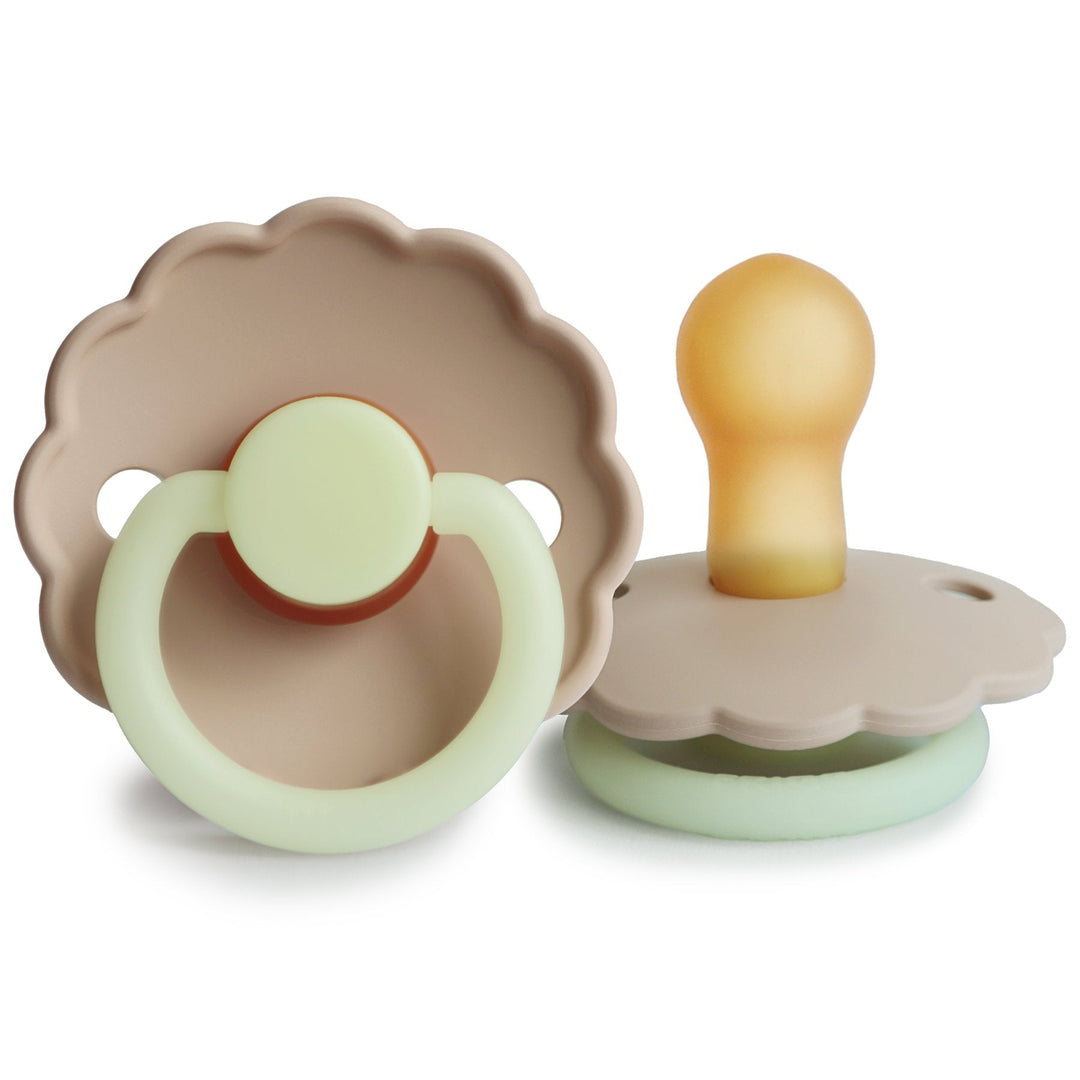 FRIGG Daisy Natural Rubber Latex Pacifier in Croissant Night Glow, sold by JBørn Baby Products Shop, Personalizable by JustBørn