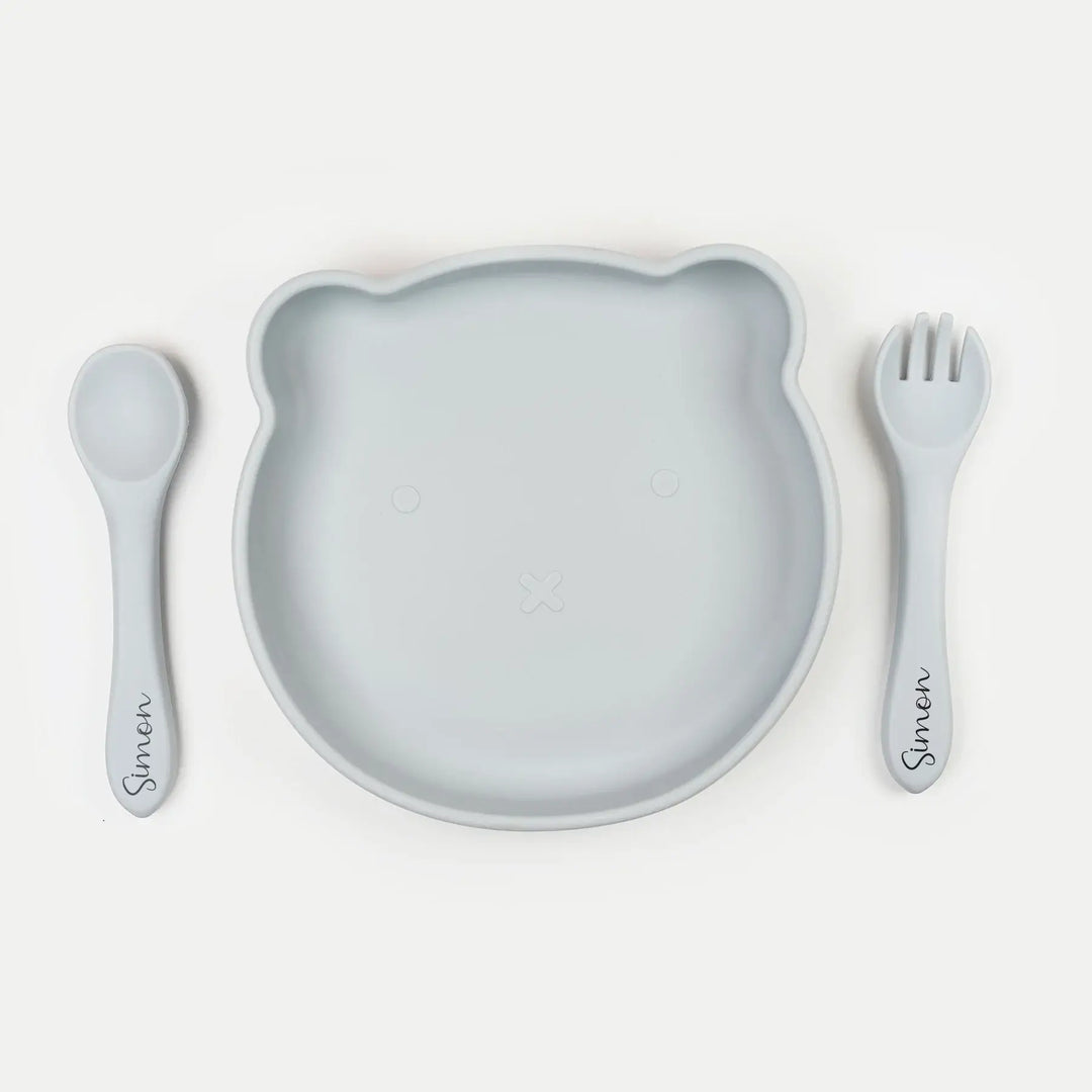 JBØRN Silicone Plate and Cutlery | Weaning Set | Personalisable in Cloud, sold by JBørn Baby Products Shop, Personalizable by JustBørn