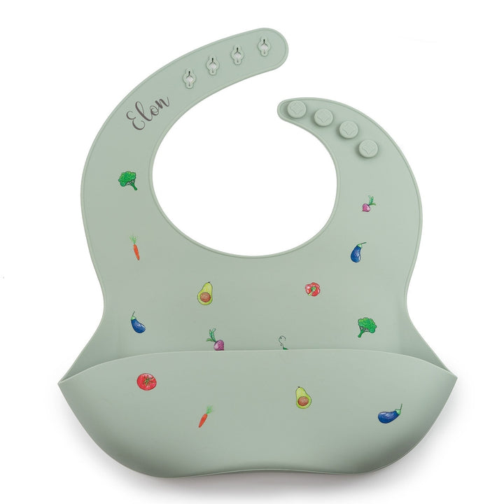 JBØRN Silicone Baby Feeding Bib | Weaning Essentials | Personalisable in Veggies Sage, sold by JBørn Baby Products Shop, Personalizable by JustBørn