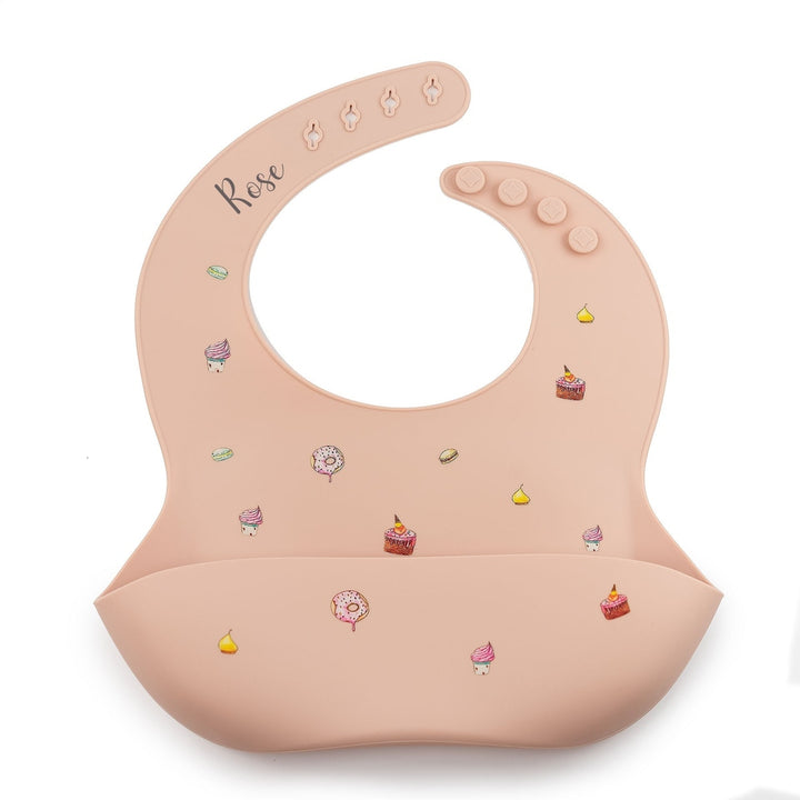 JBØRN Silicone Baby Feeding Bib | Weaning Essentials | Personalisable in Cakes Blush, sold by JBørn Baby Products Shop, Personalizable by JustBørn
