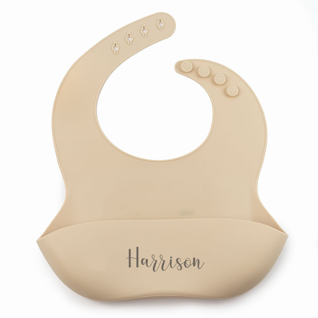 Beige JBØRN Silicone Baby Feeding Bib | Weaning Essentials | Personalisable by Just Børn sold by JBørn Baby Products Shop