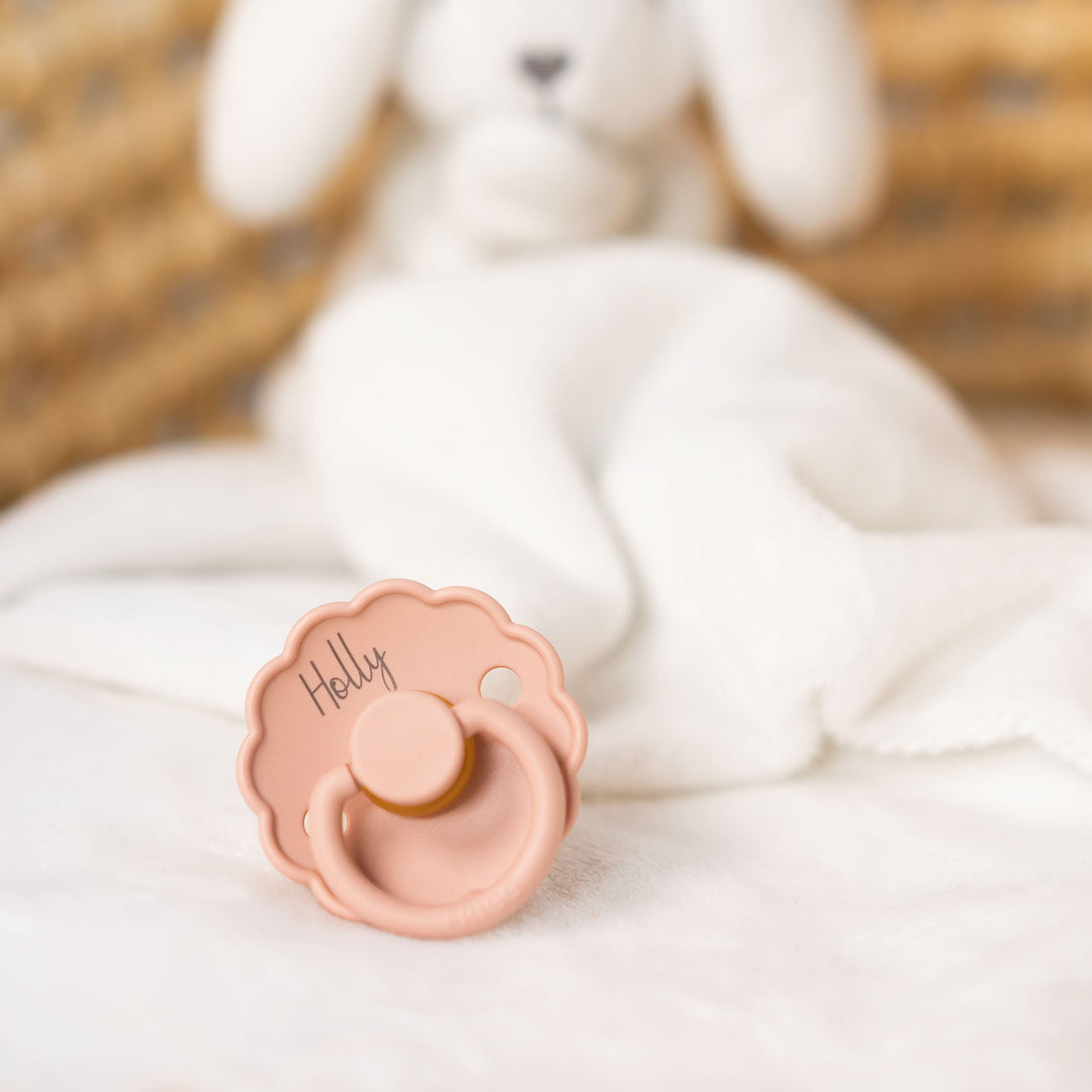 FRIGG Daisy Natural Rubber Latex Pacifier | Personalised in Bright White, sold by JBørn Baby Products Shop, Personalizable by JustBørn