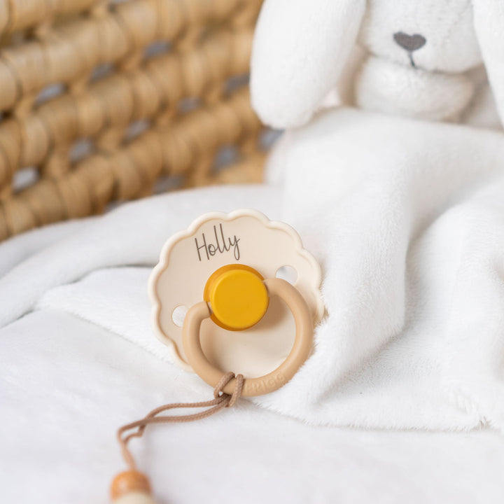 Bright White FRIGG Daisy Natural Rubber Latex Pacifier | Personalised by FRIGG sold by JBørn Baby Products Shop
