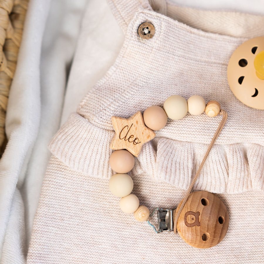 JBØRN STAR Pacifier Clip | Personalisable in Beige, sold by JBørn Baby Products Shop, Personalizable by JustBørn