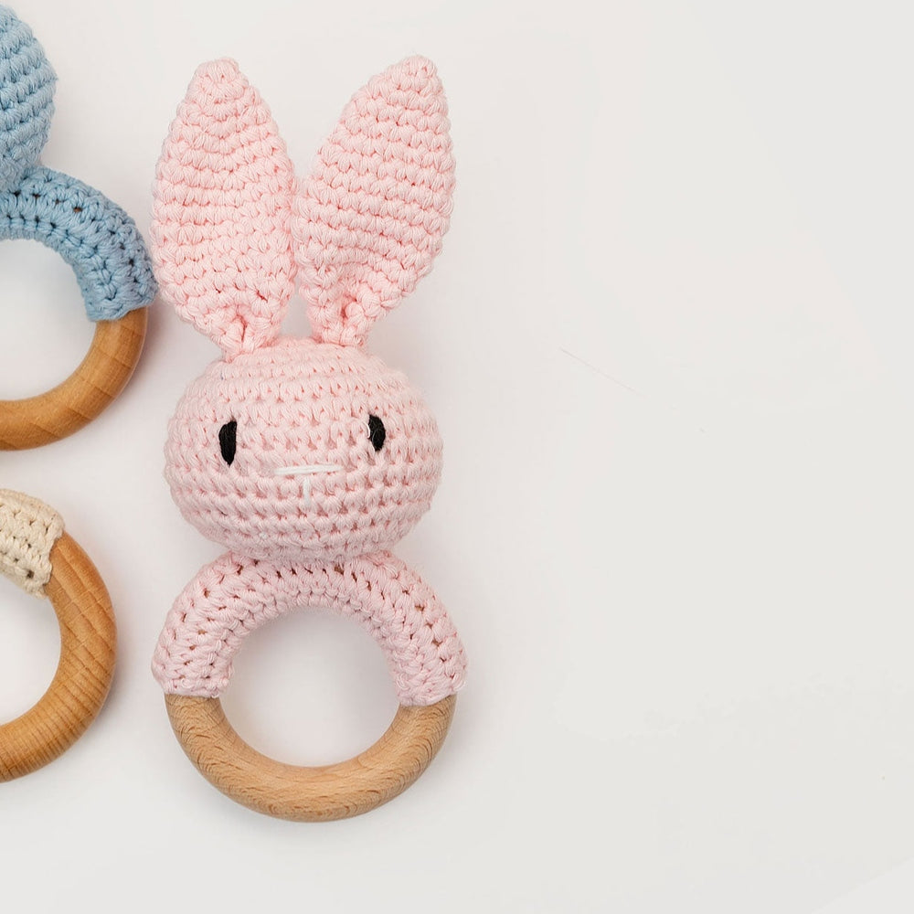 Crochet Bunny Baby Teether Rattle Set – Mini Baby
