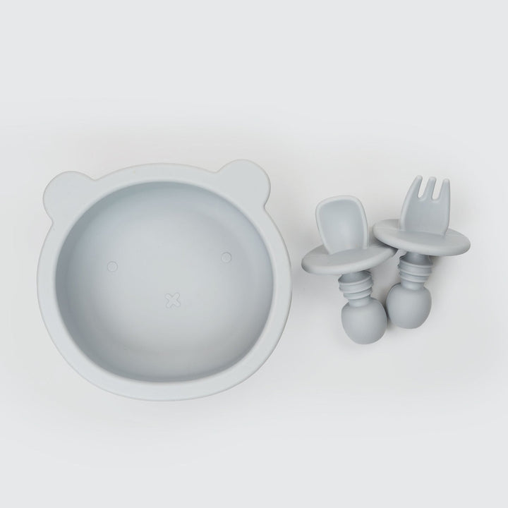 JBØRN Silicone Bowl and Cutlery | Weaning Set | Personalisable in Cloud, sold by JBørn Baby Products Shop, Personalizable by JustBørn