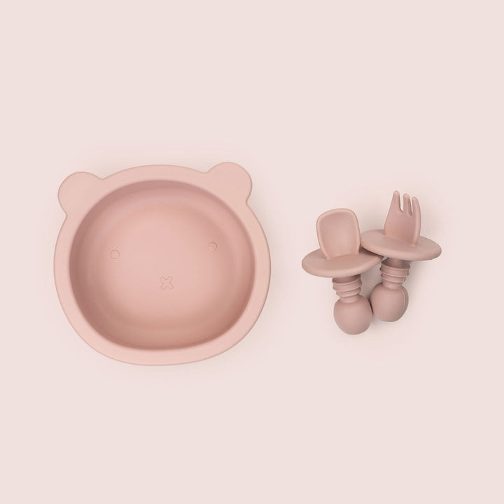 JBØRN Silicone Bowl and Cutlery | Weaning Set | Personalisable in Blush, sold by JBørn Baby Products Shop, Personalizable by JustBørn
