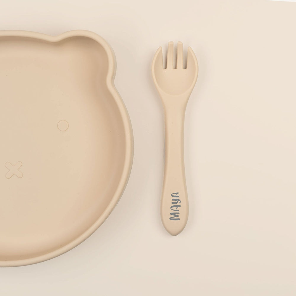 JBØRN Silicone Plate and Cutlery | Weaning Set | Personalisable in Vanilla, sold by JBørn Baby Products Shop, Personalizable by JustBørn