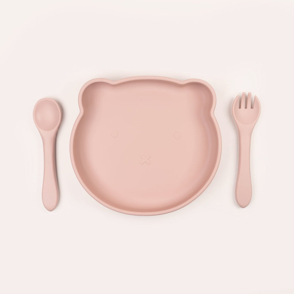 JBØRN Silicone Plate and Cutlery | Weaning Set | Personalisable in Blush, sold by JBørn Baby Products Shop, Personalizable by JustBørn