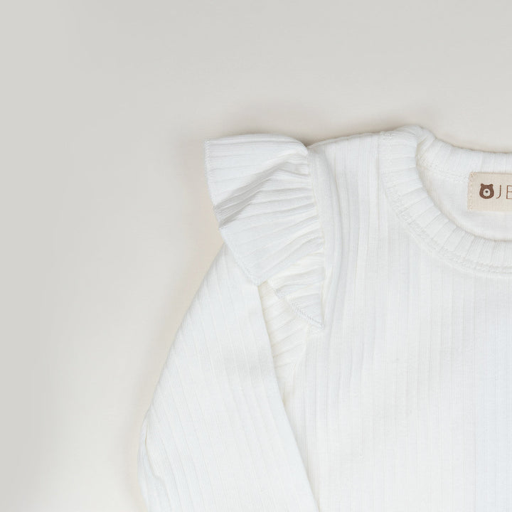 JBØRN Organic Cotton Frill Long Sleeve Bodysuit | Personalisable in Ribbed White, sold by JBørn Baby Products Shop, Personalizable by JustBørn