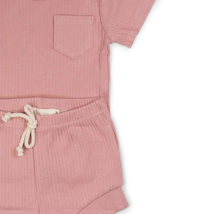 JBØRN Organic Cotton Ribbed Baby T-Shirt & Shorts Set | Personalisable in Ribbed Powder Blush, sold by JBørn Baby Products Shop, Personalizable by JustBørn