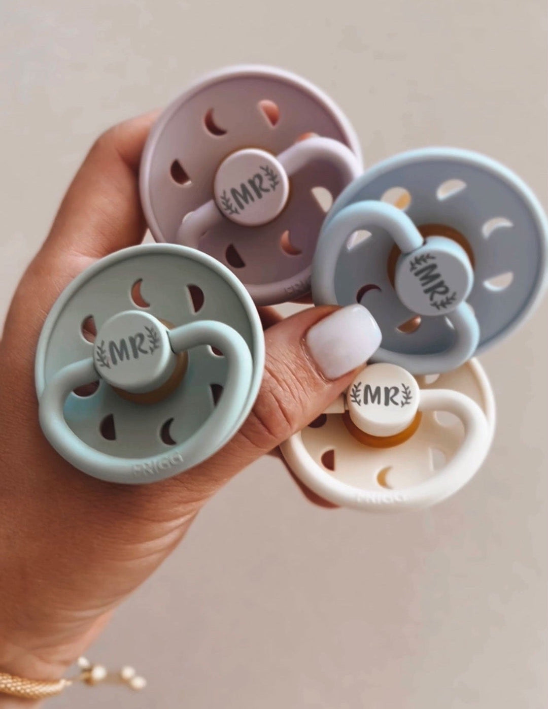 Cream FRIGG Moon Silicone Pacifier | Personalised by FRIGG sold by JBørn Baby Products Shop