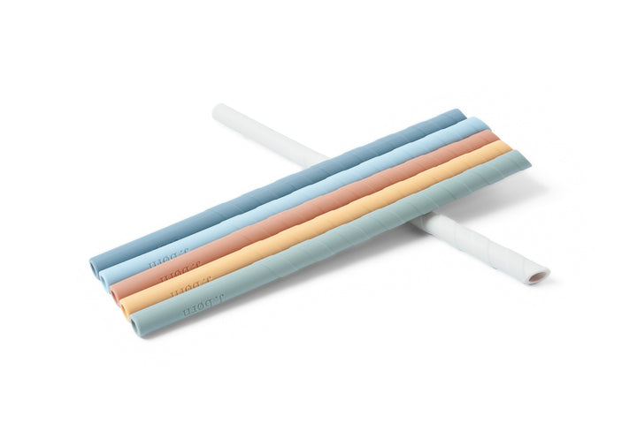 JBØRN Silicone Straws (Straight) x6 with Cleaning Brush & Pouch in Blue Mix, sold by JBørn Baby Products Shop, Personalizable by JustBørn