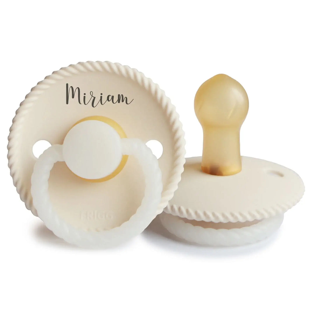 Cream Night Glow FRIGG Rope Natural Rubber Latex Pacifiers | Personalised by FRIGG sold by JBørn Baby Products Shop