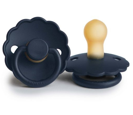 FRIGG Daisy Natural Rubber Latex Pacifier in Dark Navy, sold by JBørn Baby Products Shop, Personalizable by JustBørn