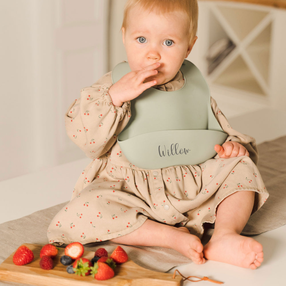 Beige JBØRN Silicone Baby Feeding Bib | Weaning Essentials | Personalisable by Just Børn sold by JBørn Baby Products Shop