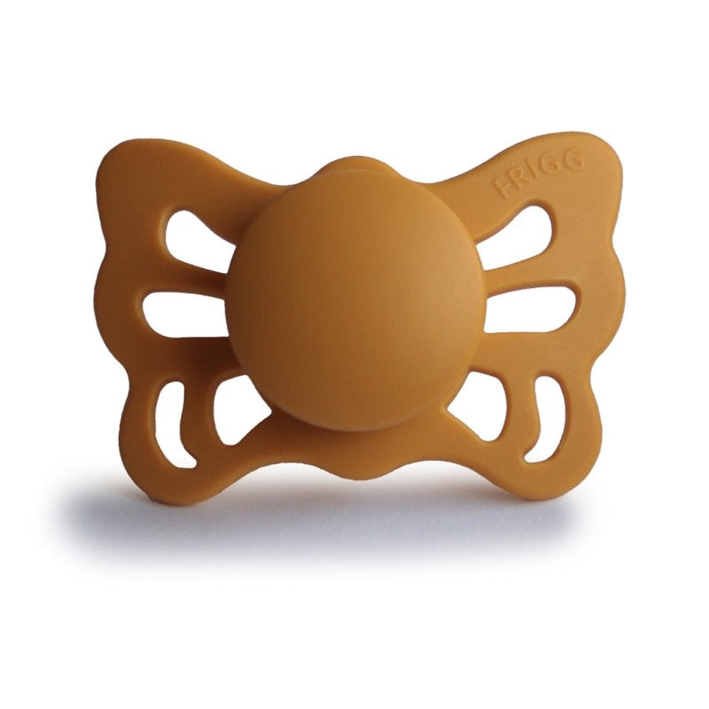 FRIGG Butterfly Anatomical Silicone Pacifiers | Personalised in Honey Gold, sold by JBørn Baby Products Shop, Personalizable by JustBørn