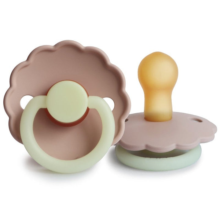 FRIGG Daisy Natural Rubber Latex Pacifier in Blush Night Glow, sold by JBørn Baby Products Shop, Personalizable by JustBørn