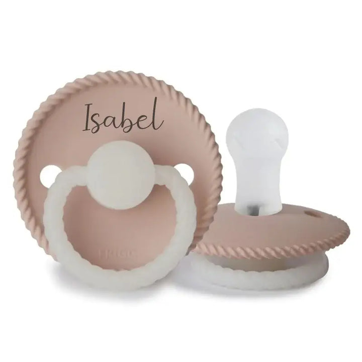 FRIGG Rope Silicone Pacifiers | Personalised in Blush Night Glow, sold by JBørn Baby Products Shop, Personalizable by JustBørn