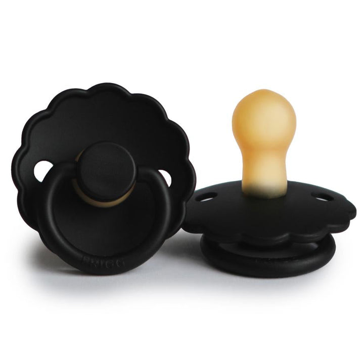 FRIGG Daisy Natural Rubber Latex Pacifier in Jet Black, sold by JBørn Baby Products Shop, Personalizable by JustBørn