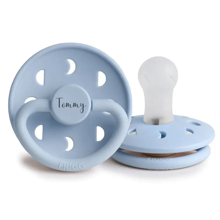 FRIGG Moon Silicone Pacifier | Personalised in Powder Blue, sold by JBørn Baby Products Shop, Personalizable by JustBørn