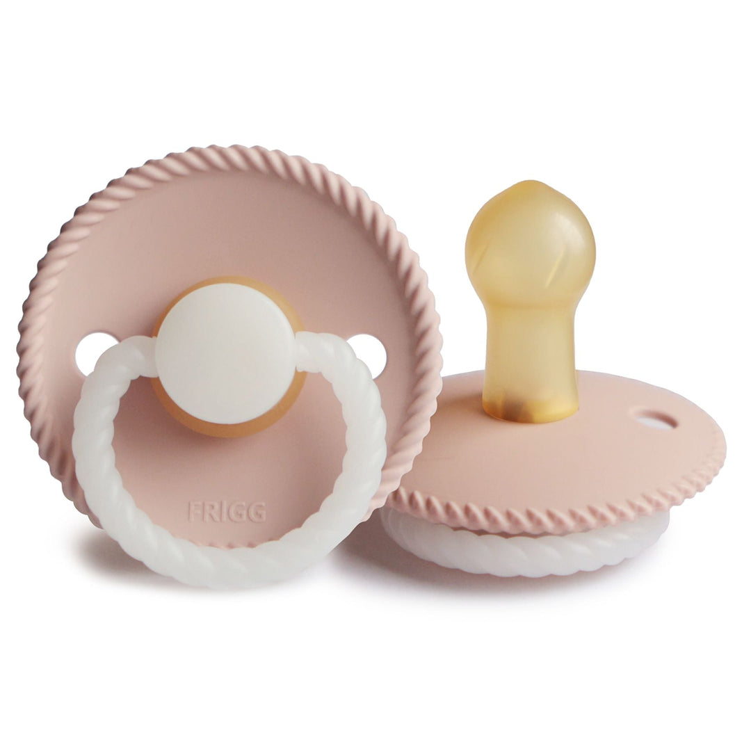 FRIGG Rope Natural Rubber Latex Pacifiers in Blush Night Glow, sold by JBørn Baby Products Shop, Personalizable by JustBørn