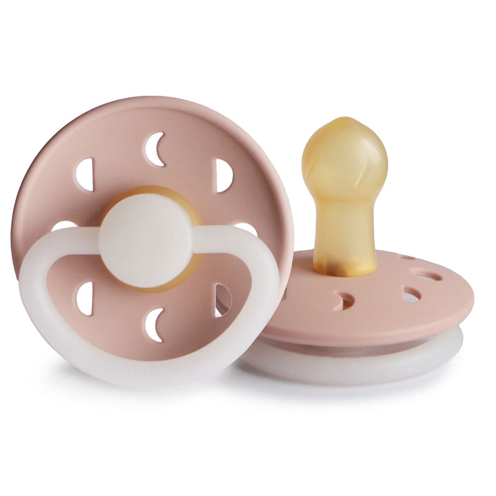 FRIGG Moon Natural Rubber Latex Pacifier in Blush Night Glow, sold by JBørn Baby Products Shop, Personalizable by JustBørn