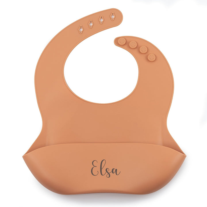 JBØRN Silicone Baby Feeding Bib | Weaning Essentials | Personalisable in Peach, sold by JBørn Baby Products Shop, Personalizable by JustBørn
