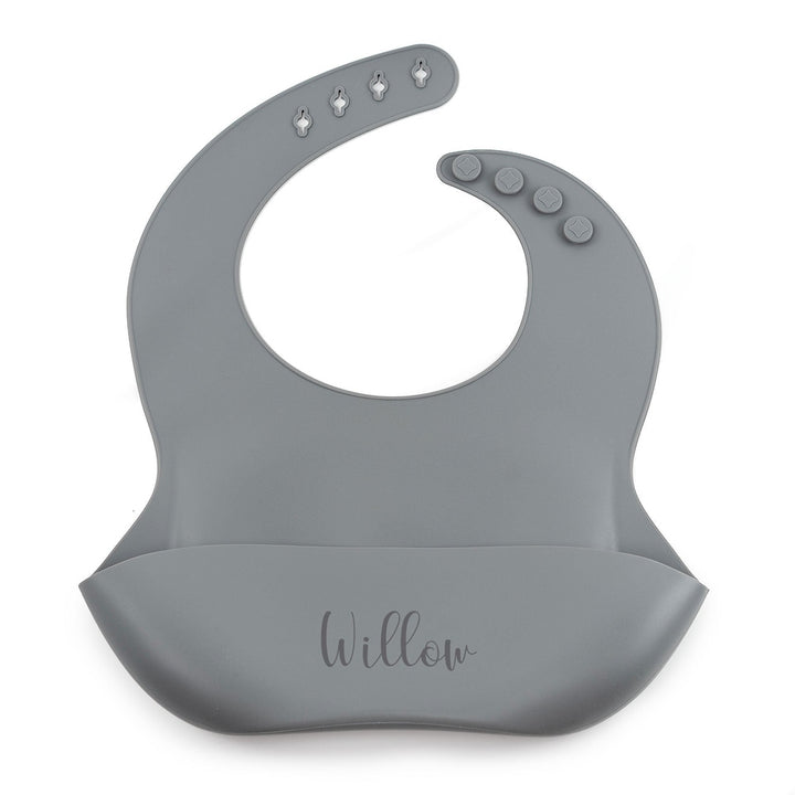 JBØRN Silicone Baby Feeding Bib | Weaning Essentials | Personalisable in Smoke, sold by JBørn Baby Products Shop, Personalizable by JustBørn