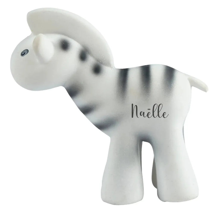 Tikiri Natural Rubber Baby Teether Rattle & Bath Toy | Personalisable in Zebra, sold by JBørn Baby Products Shop, Personalizable by JustBørn